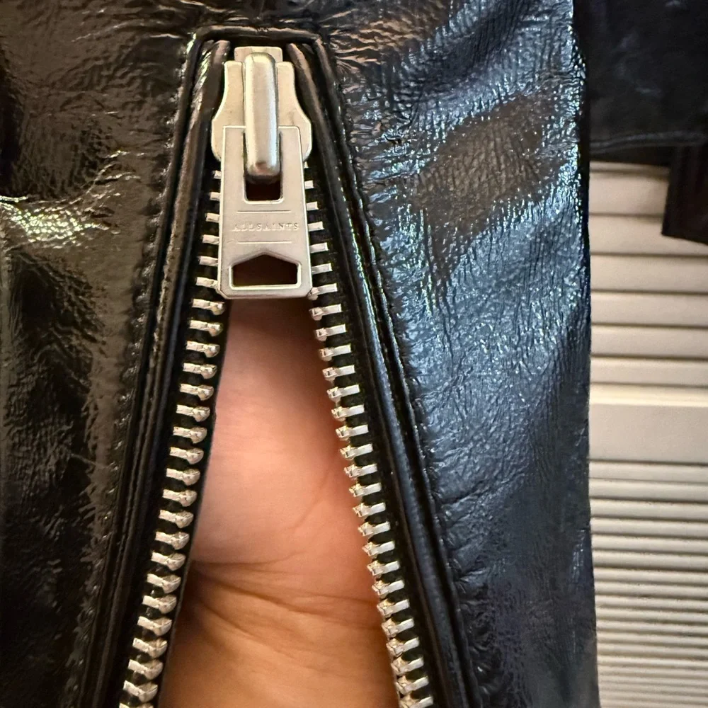 All Saints Shiny Black Leather Jacket - Picture 6 of 6